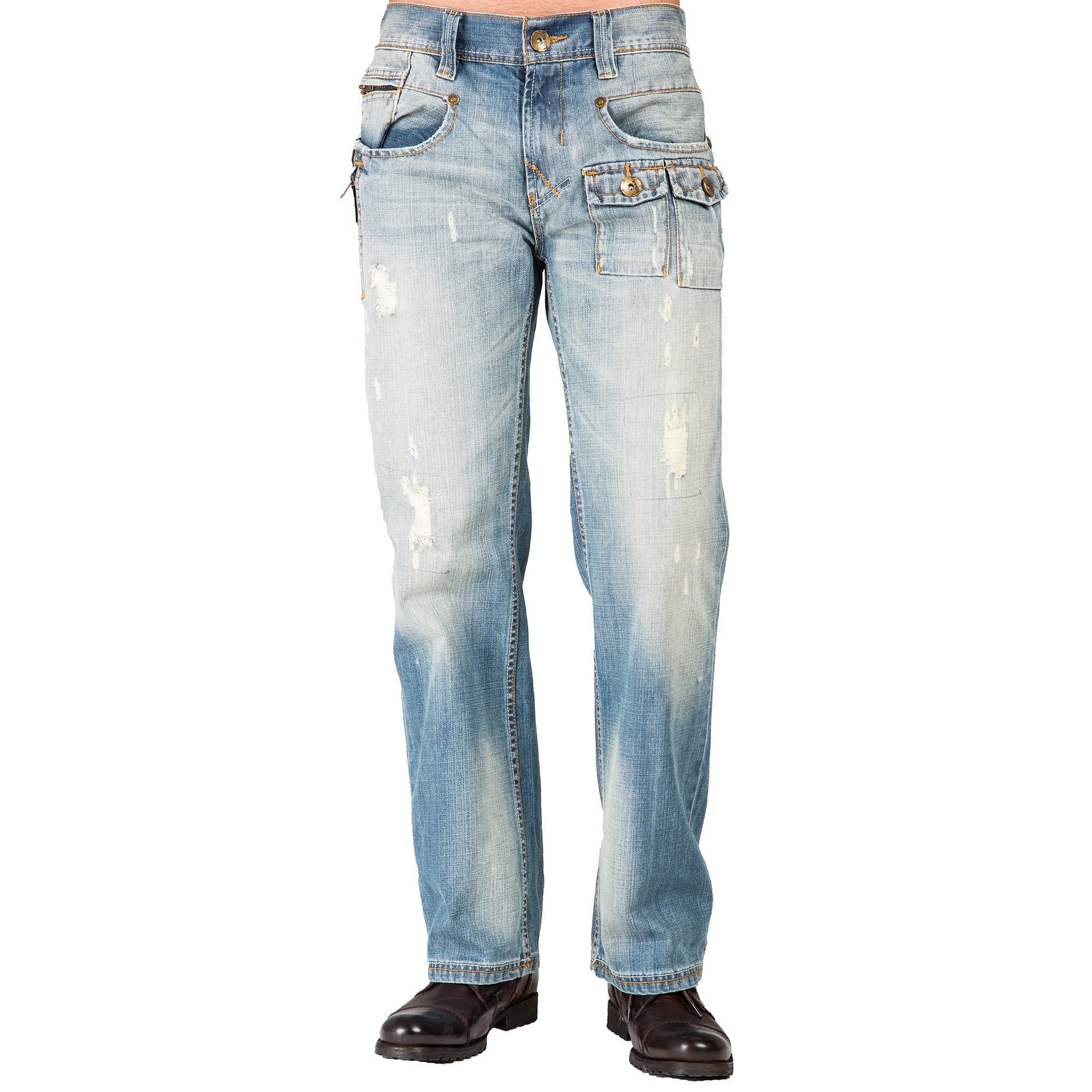 Level 7 Men's Zipper Utility Pocket Relaxed Bootcut Distressed