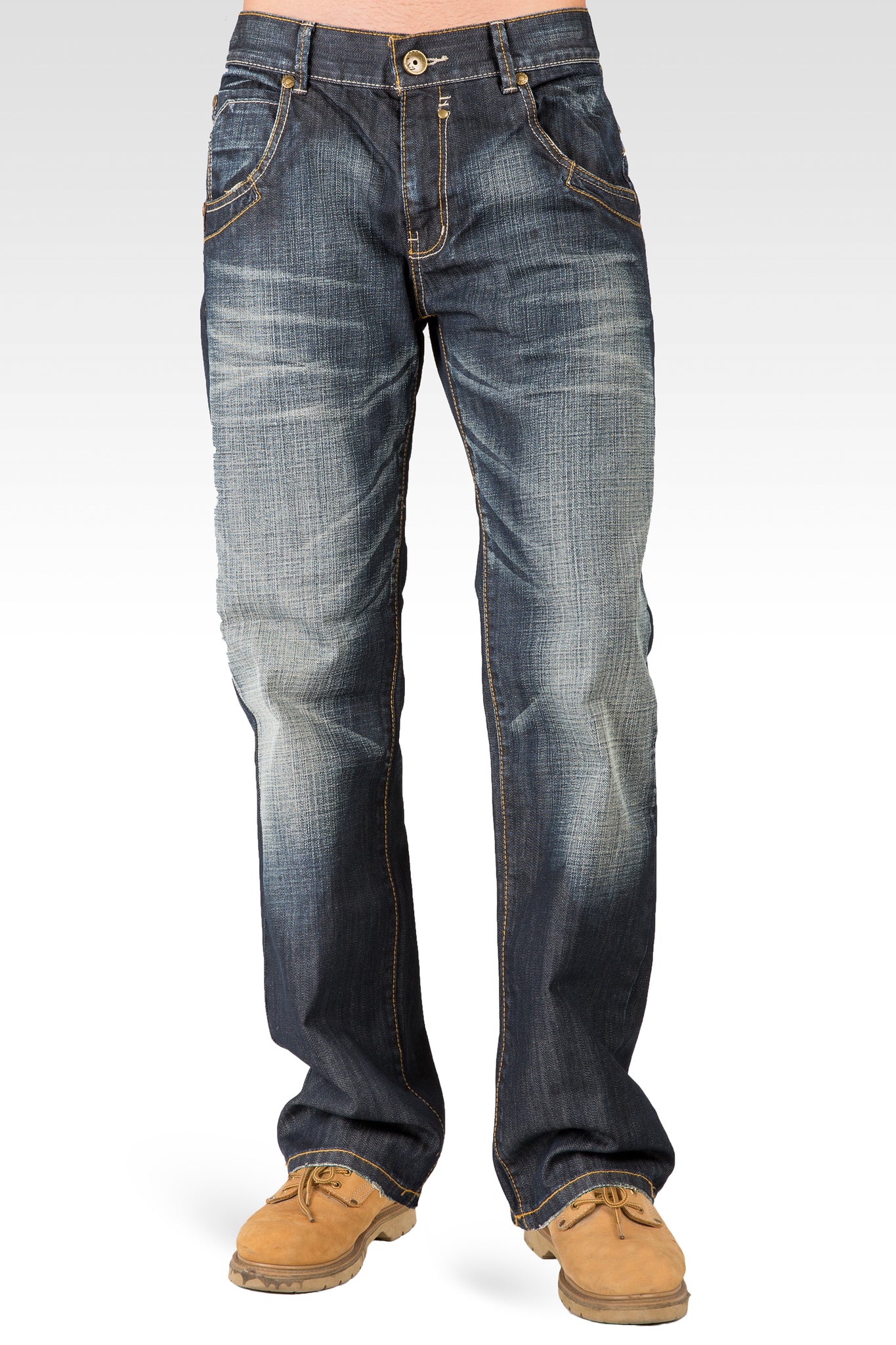 Level 7 Men's Whisker Hand-Sanded Zip Pockets Relaxed Bootcut Jeans ...