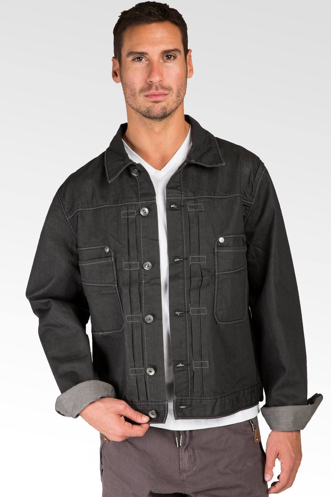 gray trucker jacket