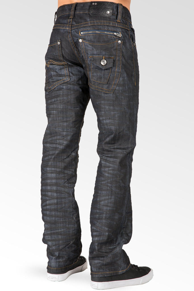 Level 7 Men's Relaxed Straight Black Whisker Coating Zip pocket Jeans ...