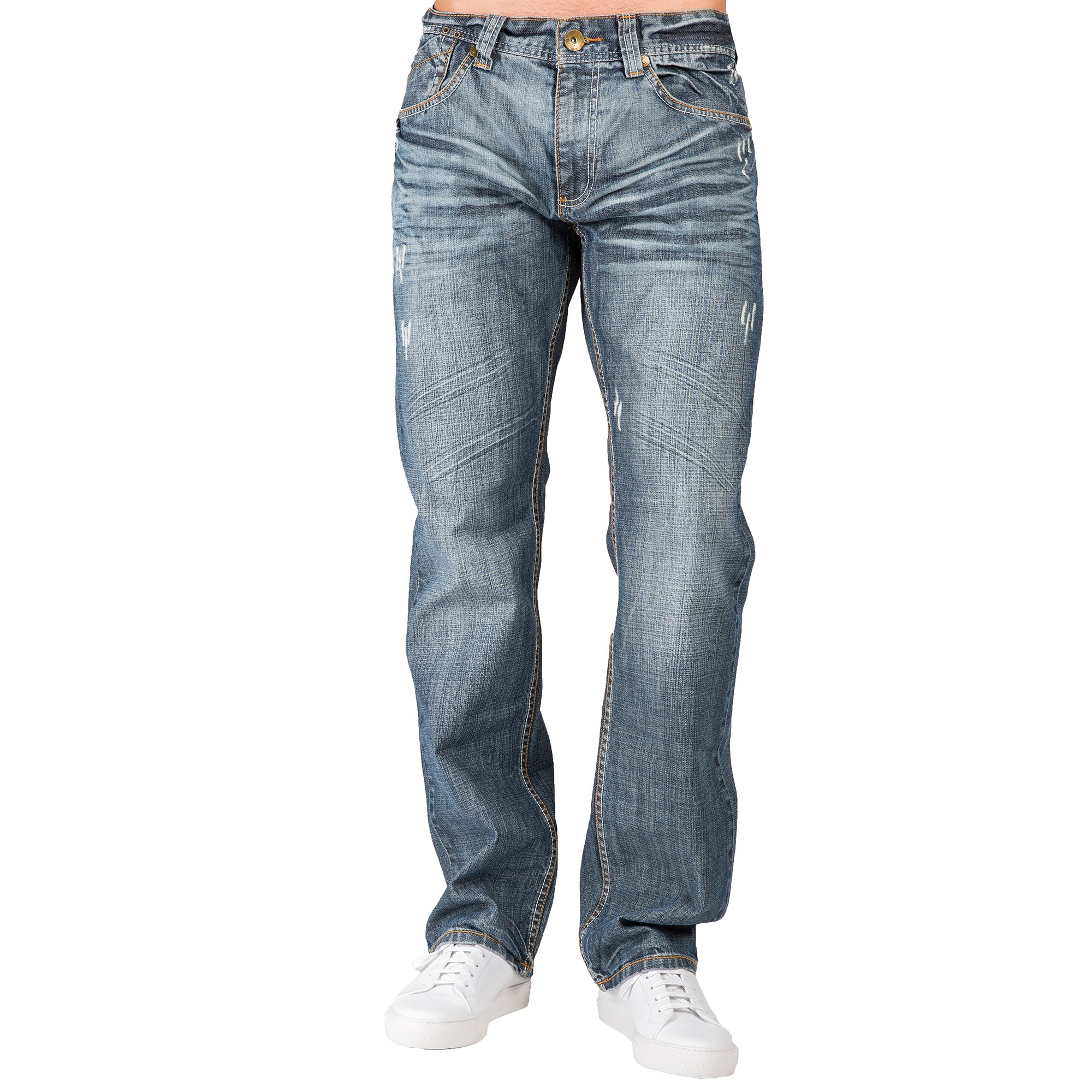 Level 7 Men's Relaxed Straight Distressed Medium Blue Jean Premium Denim – Level 7