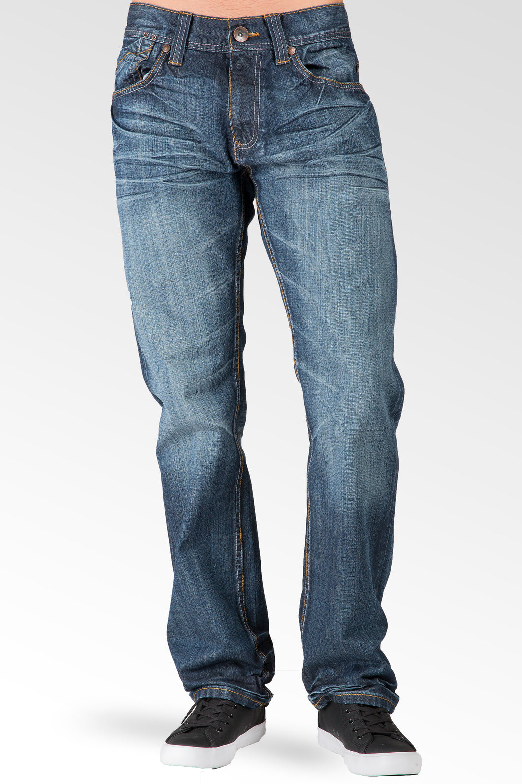 Level 7 Men's Hand Sanded Whiskering Relaxed Straight Blue Jeans ...