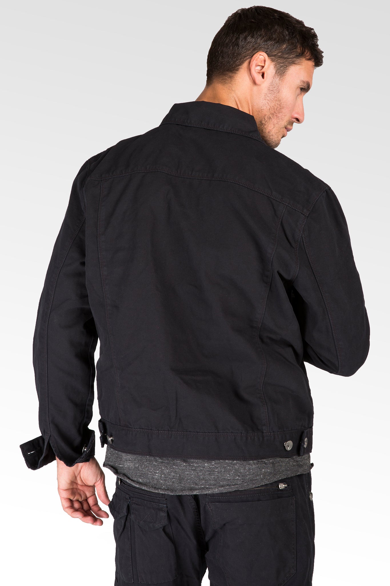 Level 7 Men's Black Canvas Trucker Jacket, 100% Cotton Rugged Wash