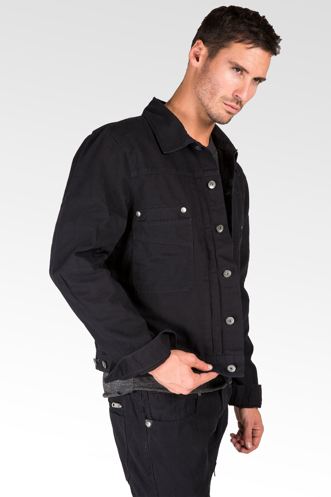 Level 7 Men's Black Canvas Trucker Jacket, 100% Cotton Rugged Wash