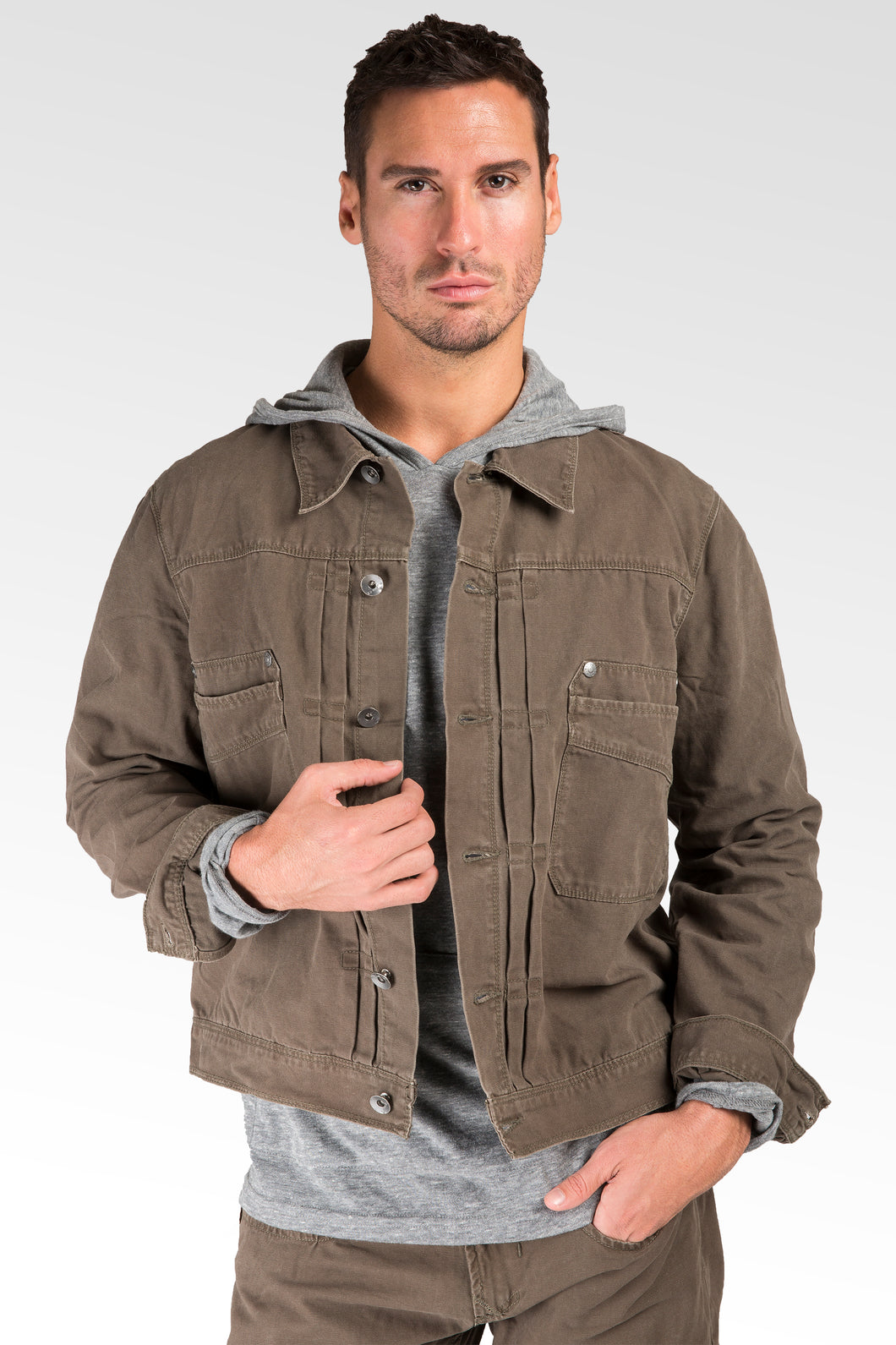 Level 7 Men's Fatigue Brown Canvas Trucker Jacket 100% Cotton Premium ...