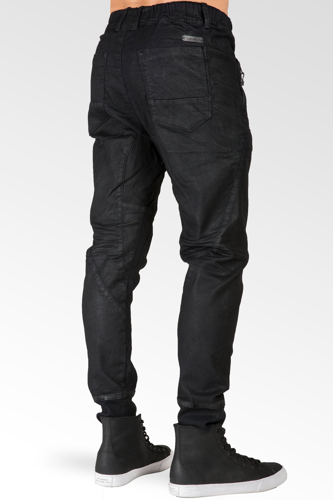 black denim jogger jeans