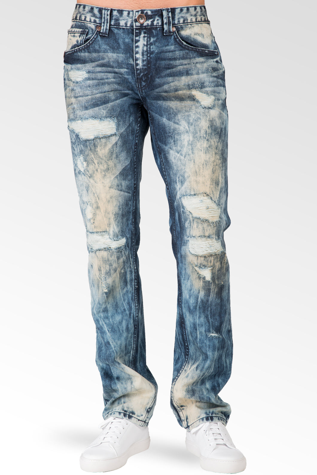 Level 7 Men's Slim Straight Rip & Repair Bleach Tint Wash Jeans Premium ...