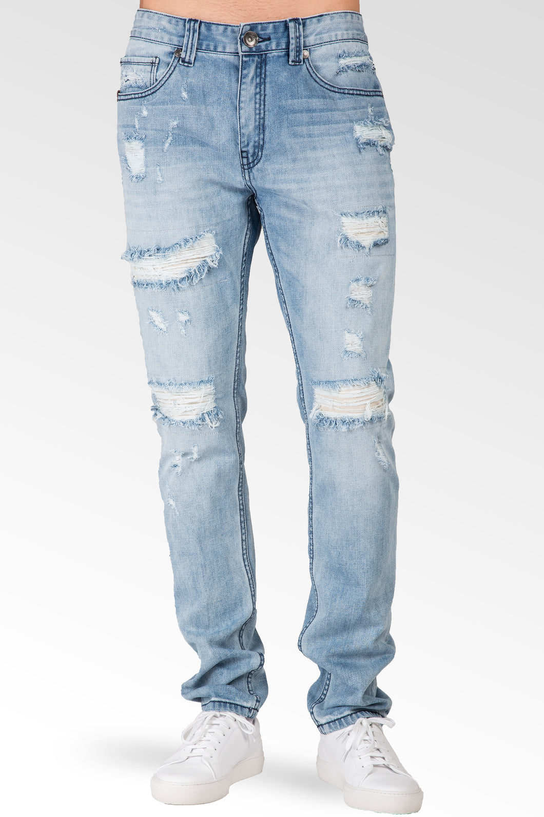 Level 7 Men's Powder Blue Distressed Slim Tapered 5 pocket Jeans ...