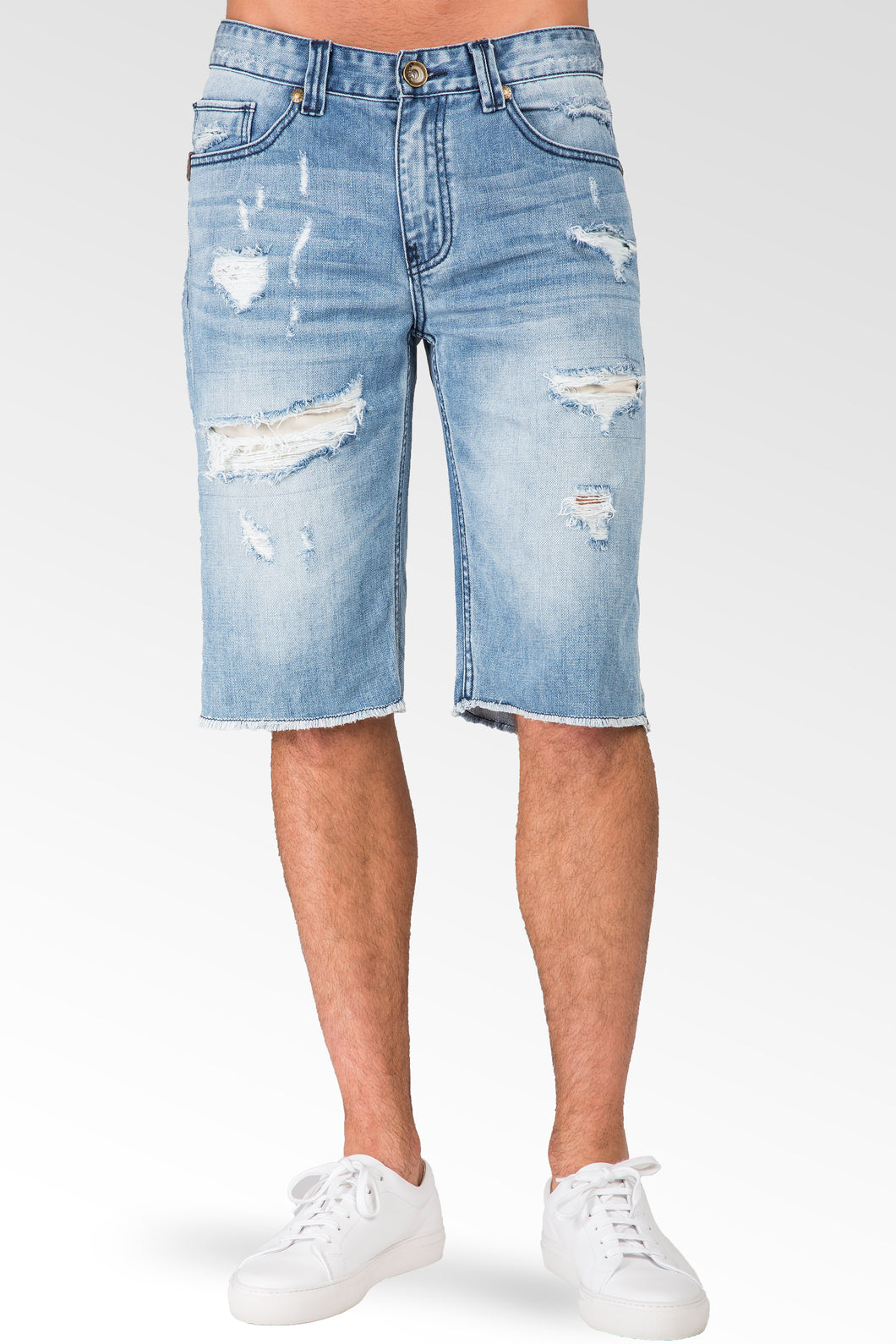 Level 7 Men's Light Blue Wash Relaxed Distressed & Frayed Shorts ...