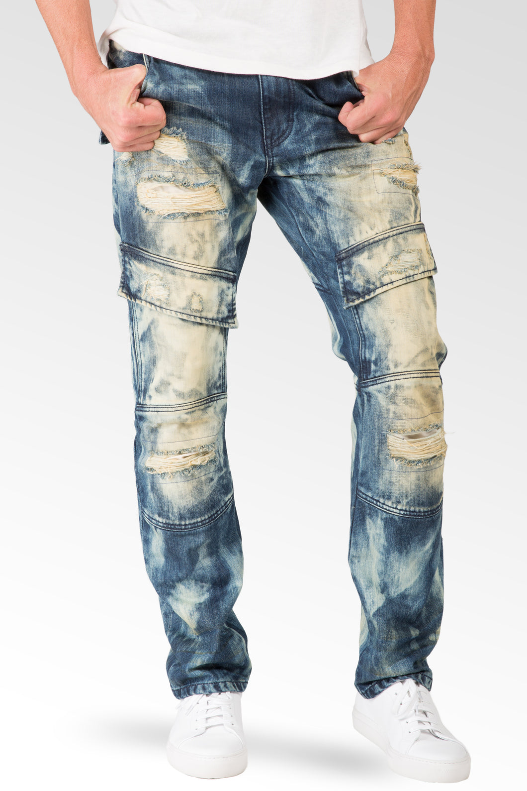 Level 7 Men's Premium Denim | Slim Straight Tinted Ripped Cargo Pocket ...