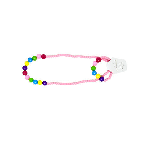 Beaded Pom Pom Necklace and Bracelet set in pink for girls by Tutu Joli. Pom Pom beaded jewelry for girls