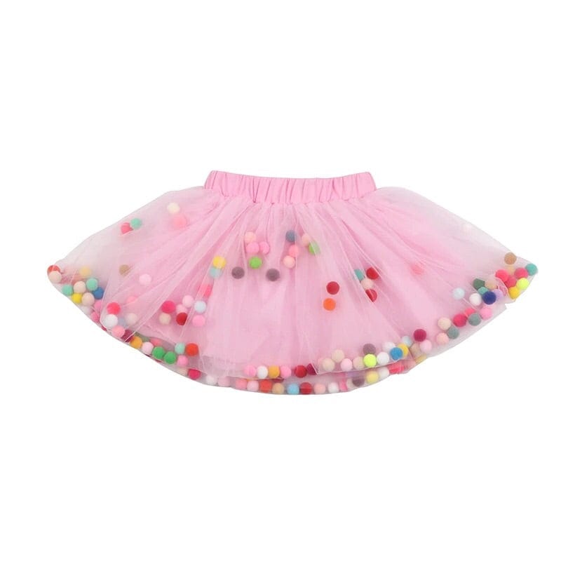 Kids Tutu Skirt With Multicolor Pom Pom Balls and Bow Hair Tie | 2Pcs ...