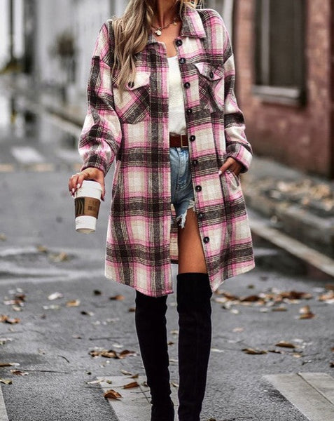 Pink Plaid Long Jacket / Shacket