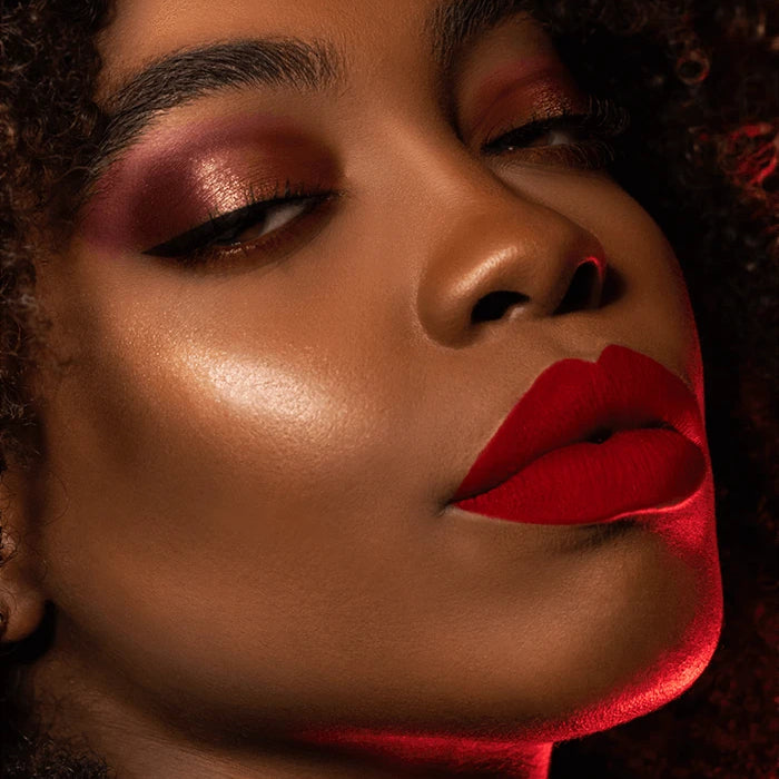 lipstick for dark skin, black girl makeup, black girl lipstick, deep skin red lipstick, best lipstick for deep skin, best lipstick for dark skin, perfect kuckian, kuckian, kuckian beauty, kuckian cosmetics, bright red lipsticks, matte red lipstick, red lipstick makeup, red lipstick lips, lips with red lipstick