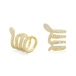 14K Gold Plated Sterling Silver Snake Ear Cuffs with Signity CZ, 9.5x18.5mm - Kai Jewelry Store