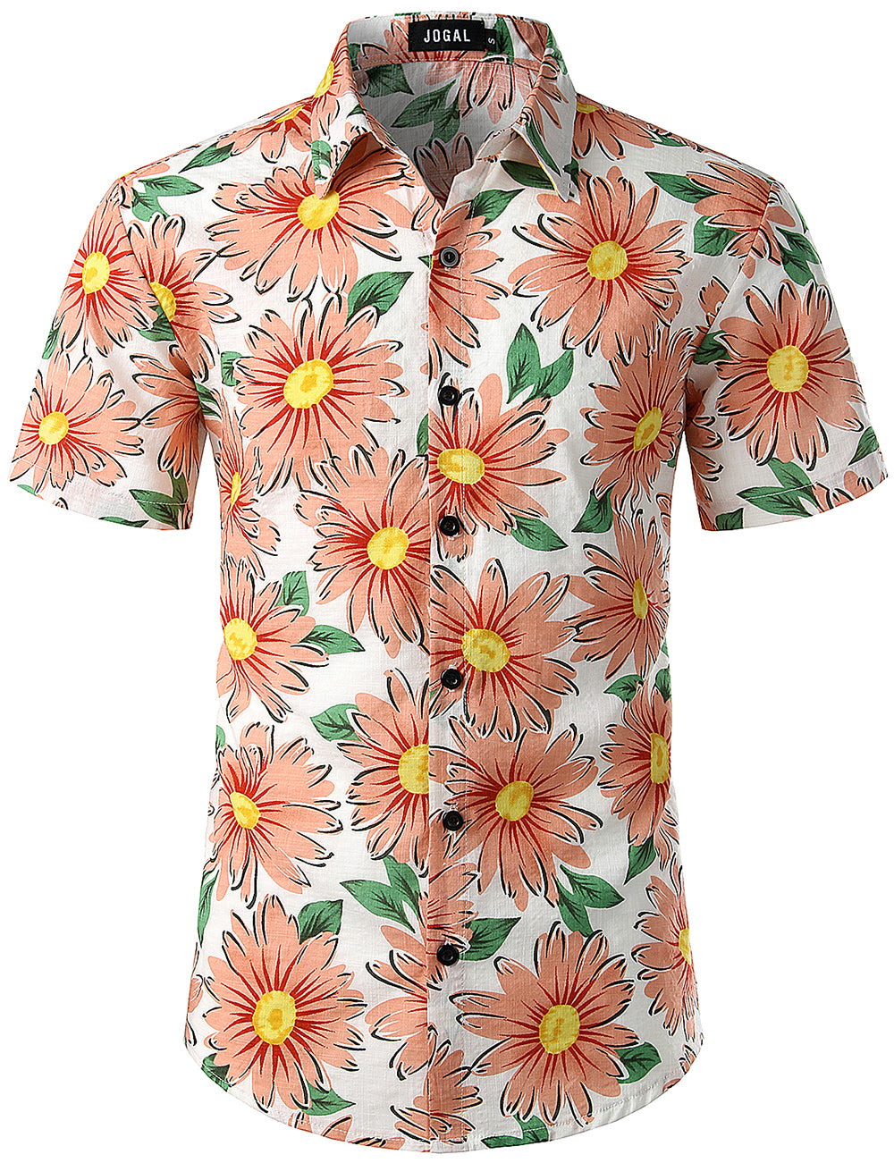 JOGAL Men's Flower Casual Button Down Short Sleeve Hawaiian Shirt(Daisy)