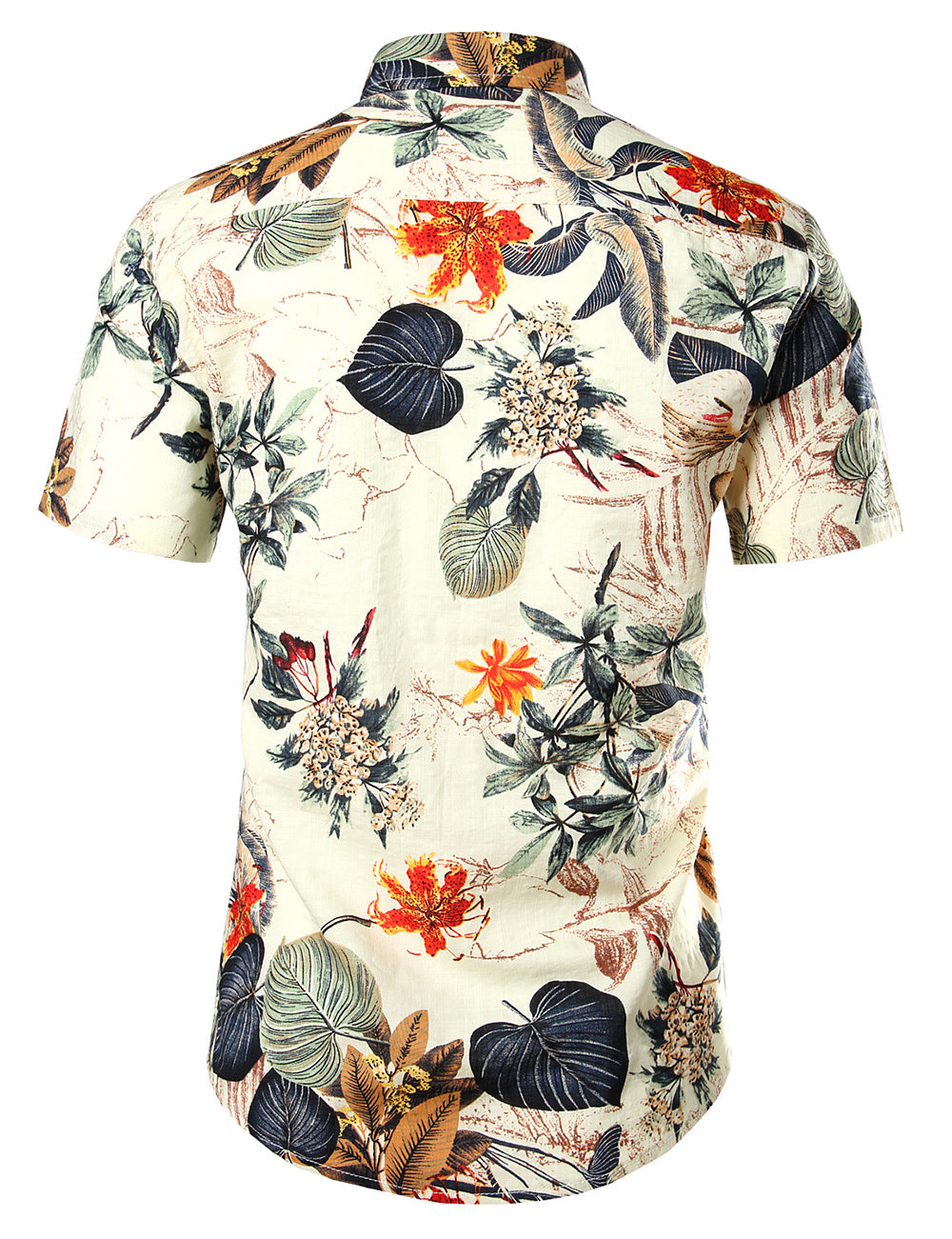 JOGAL Men's Flower Casual Button Down Short Sleeve Hawaiian Shirt(Whit ...