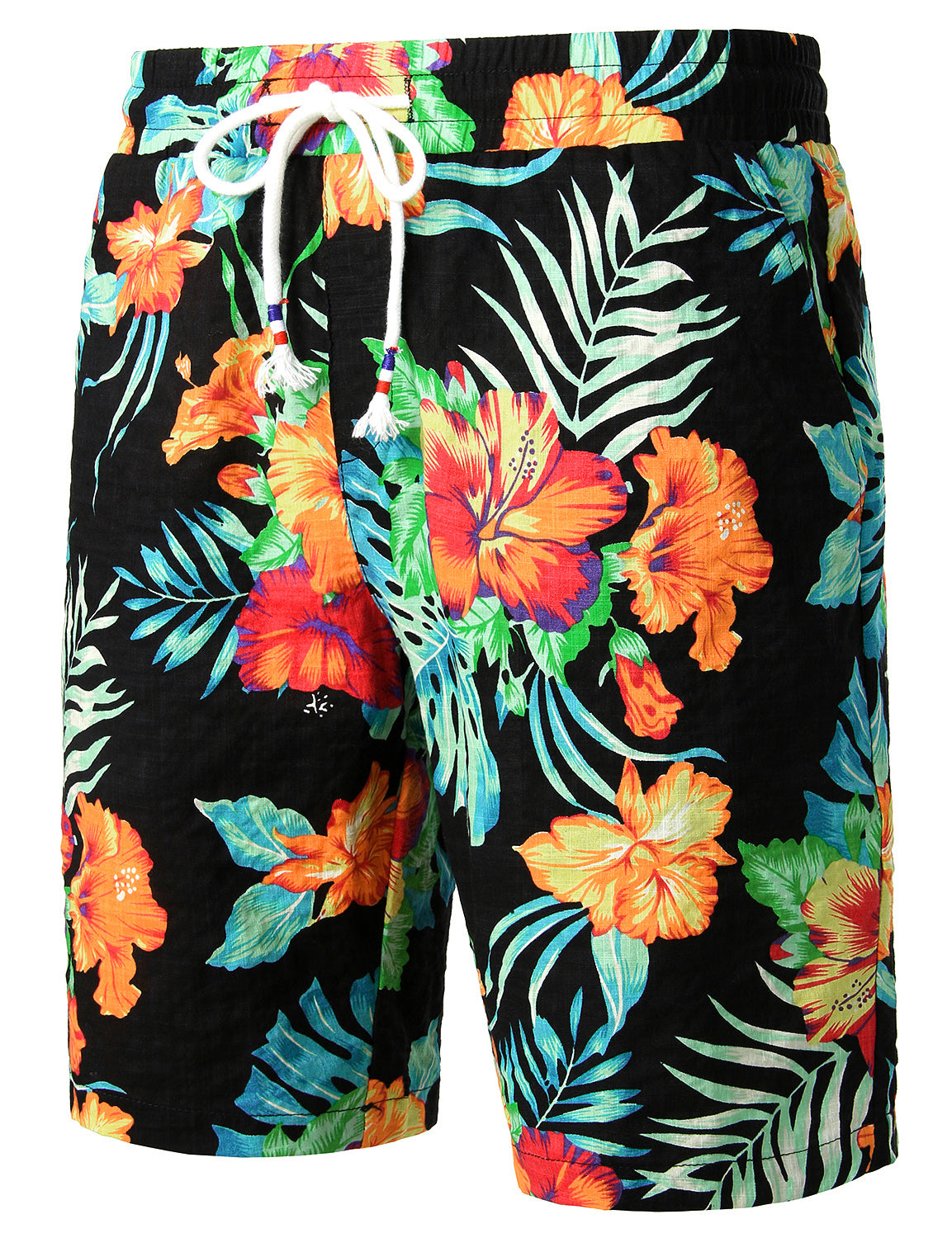 JOGAL Men's Flower Flat Front Casual Aloha Hawaiian Shorts