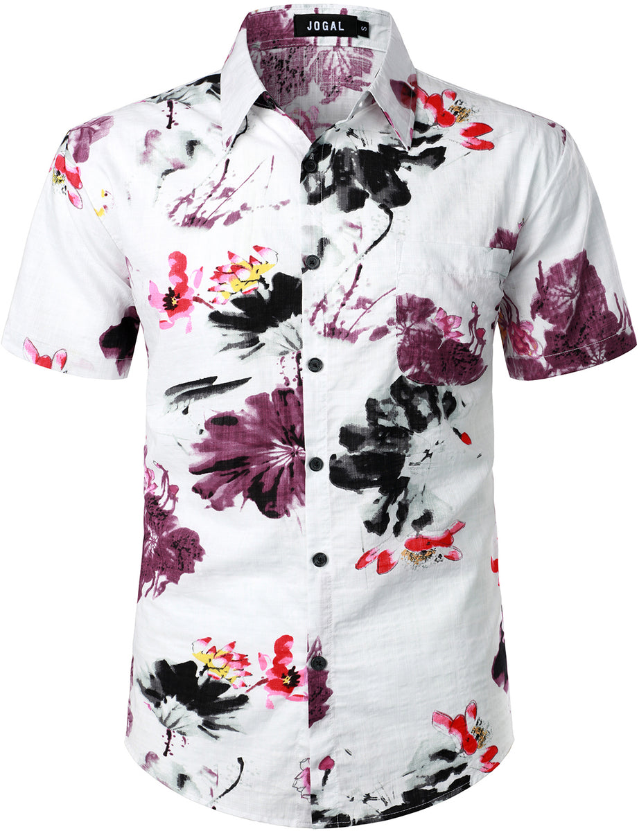 JOGAL Men's Flower Short Sleeve Button Down Hawaiian Shirt – JOGAL SHOP