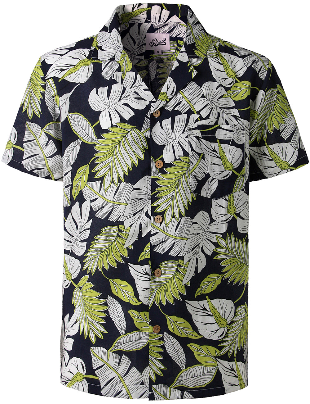 JOGAL Men's Relaxed-Fit Cotton Tropical Hawaiian Shirt（Leaf）