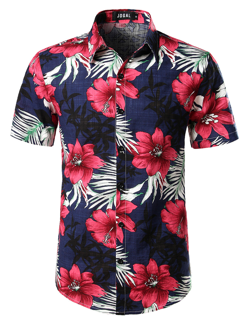 JOGAL Men's Flower Casual Button Down Short Sleeve Hawaiian Shirt