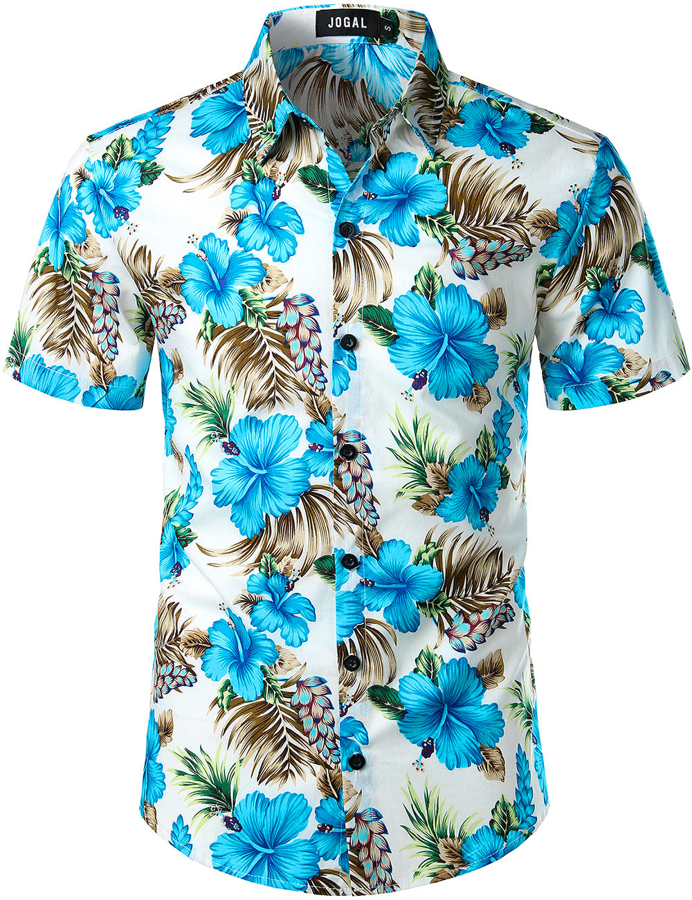 JOGAL Men's Flower Casual Button Down Short Sleeve Hawaiian Shirt(Hibiscus)