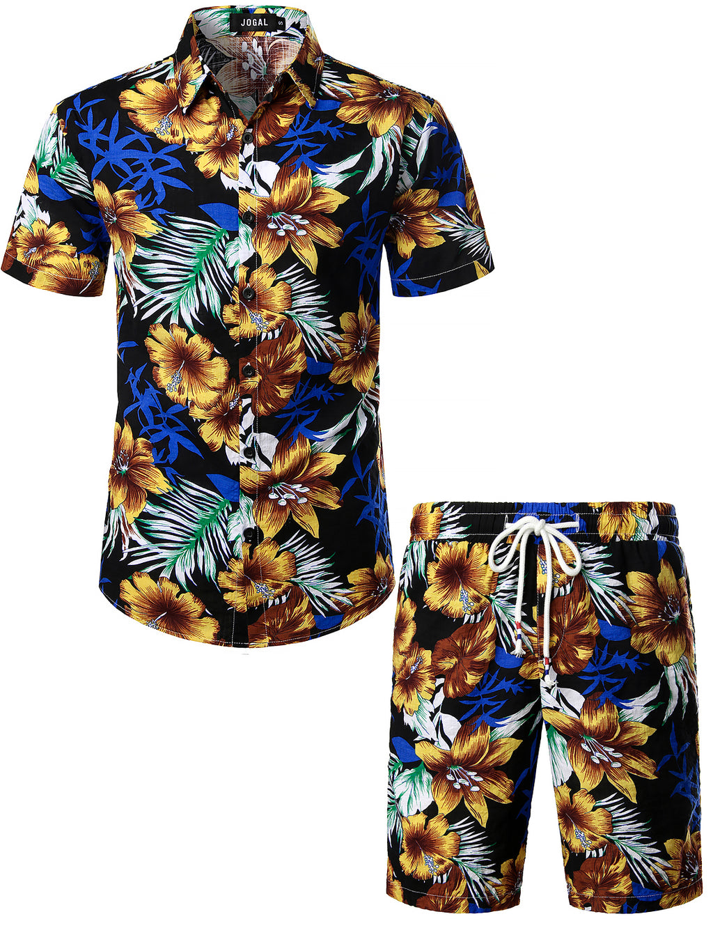 JOGAL Men's Flower Casual Button Down Short Sleeve Hawaiian Shirt Suits ...