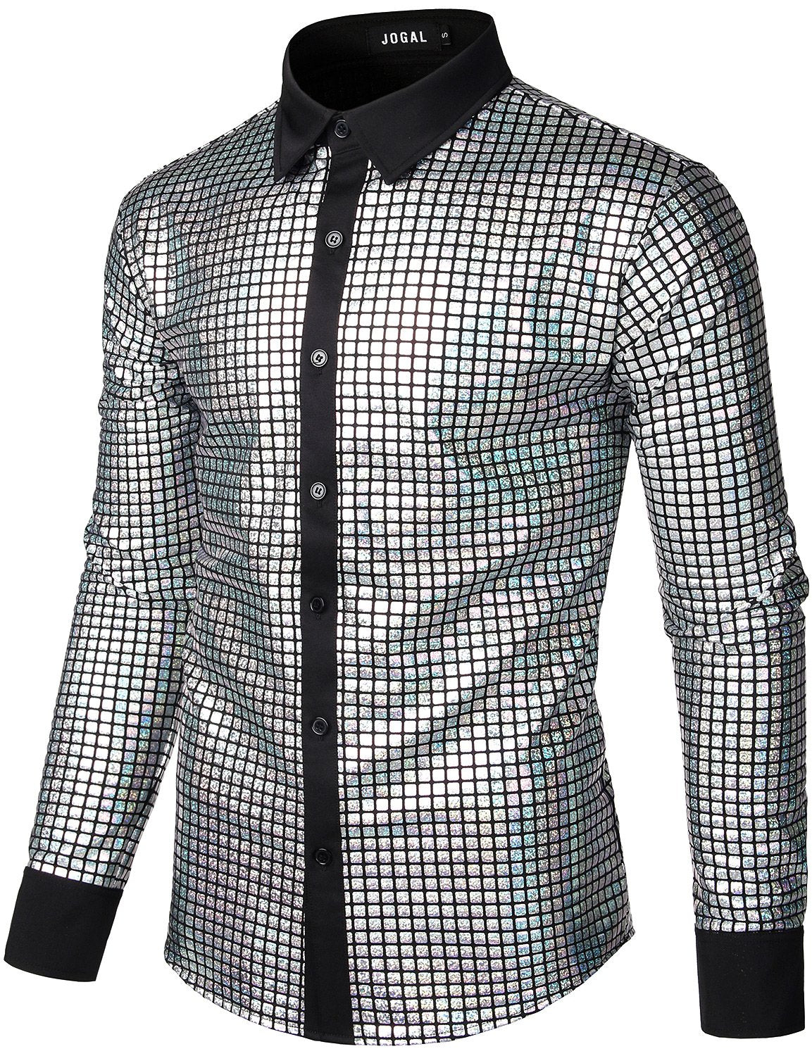 JOGAL Men's Dress Shirt Sequins Button Down Long Sleeve Shirts 70s ...