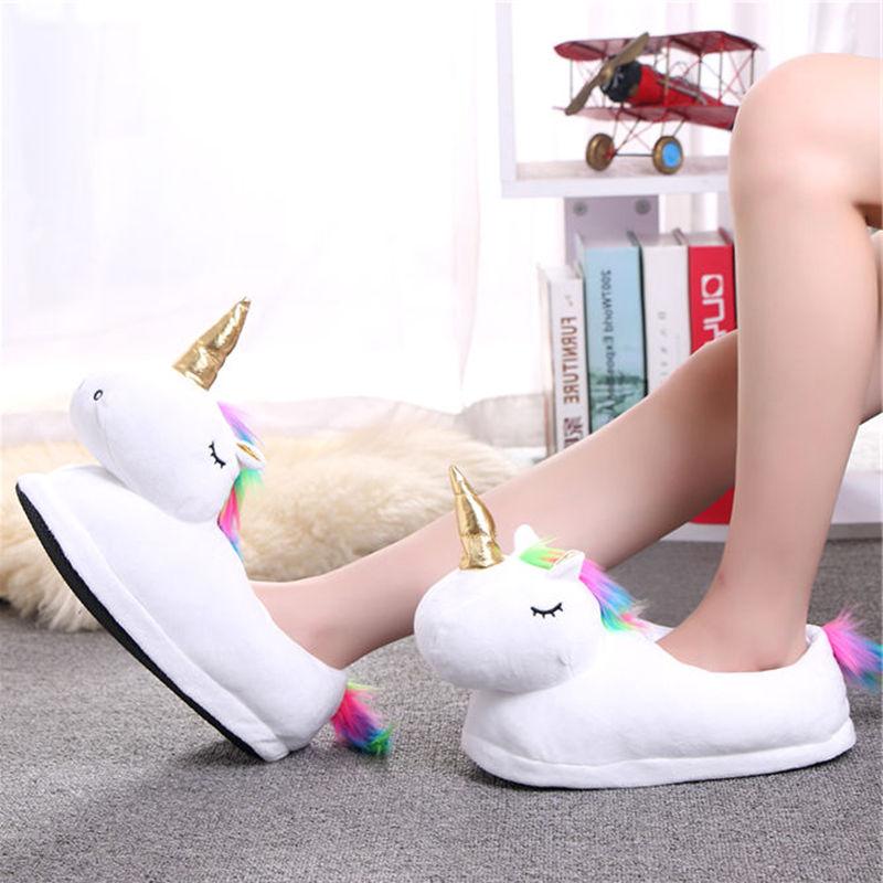 Cute Fluffy Big Soft Unicorn Slippers 