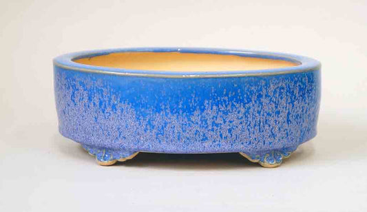 Eimei Oval Bonsai Pot in Blue with Purple crystals 7.4 (19cm) +++
