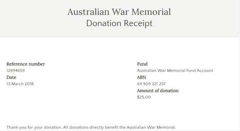 Donation to the Australian War Memorial