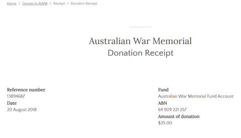 August War Memorial Donation - 20th August 2018