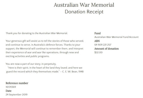 September 2019 War Memorial Donation