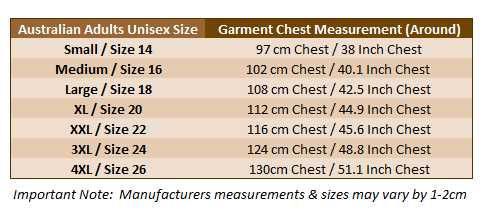 Australian Standard Clothing Size Chart