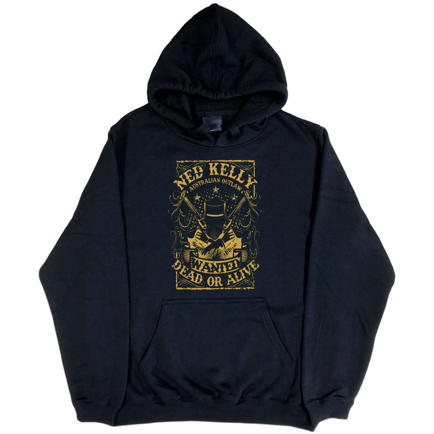 Ned Kelly Wanted Dead or Alive Hoodie (Black & Vegas Gold) - Ned Kelly ...