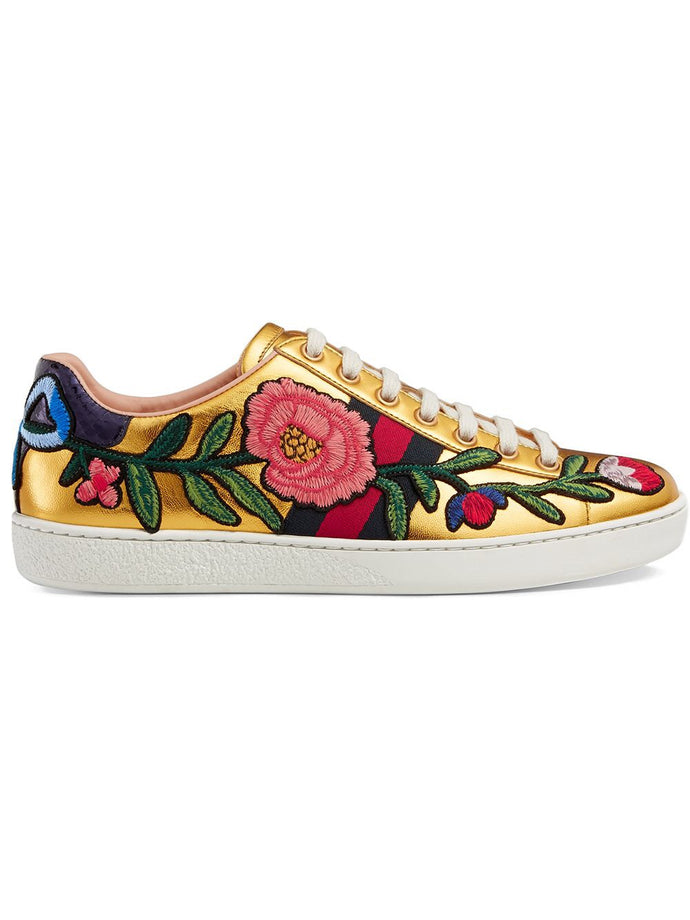 Gucci Ace Gold Floral Sneakers – High 