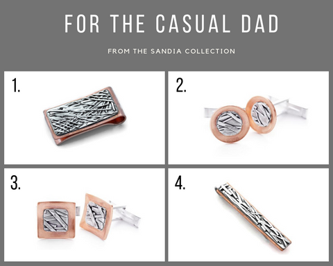 Copper and sterling silver gifts for dad money clips, cufflings, tie bars