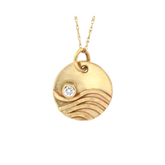 Reflections wave necklace in 14K gold with diamond moon