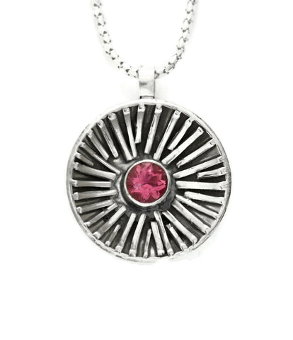 Pink tourmaline sunburst necklace by Jen Lesea Designs