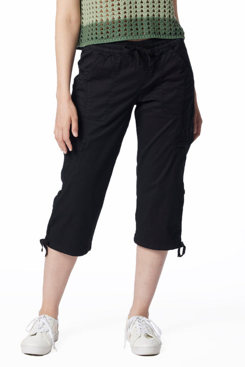 Grianlook Women's Drawstring Cargo Capri Pants with Pockets Plain Casual  Lounge Pants 