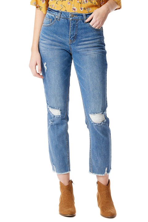 Summer Blue Ripped High Waist Tight Fitting Jeans