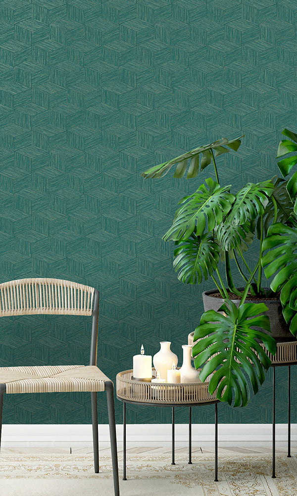 Modern Geometric Wallpaper | Bakau Teal 65644 – Prime Walls Canada