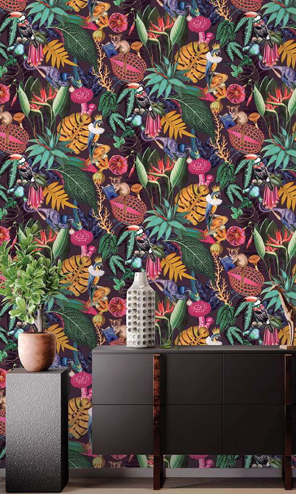 Bold Tropical Wallpaper Utopia Plum Reverie Prime Walls Us