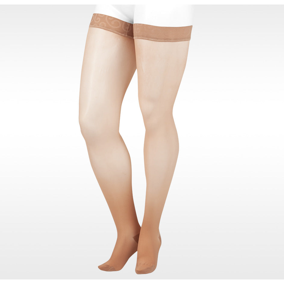 ITA-MED Sheer Thigh High Compression Stockings for Women (Lace Top  w/Silicone Band) - Graduated Compression 20-22 mmHg, Closed Toe, Beige,  Medium