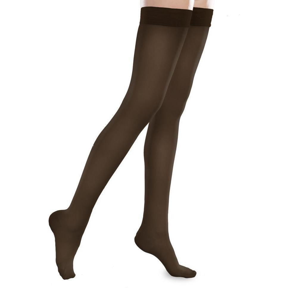 Ease Opaque Open-Toe Thigh Highs - 20-30mmHg Moderate Compression Stockings  (Sand, Medium Long)