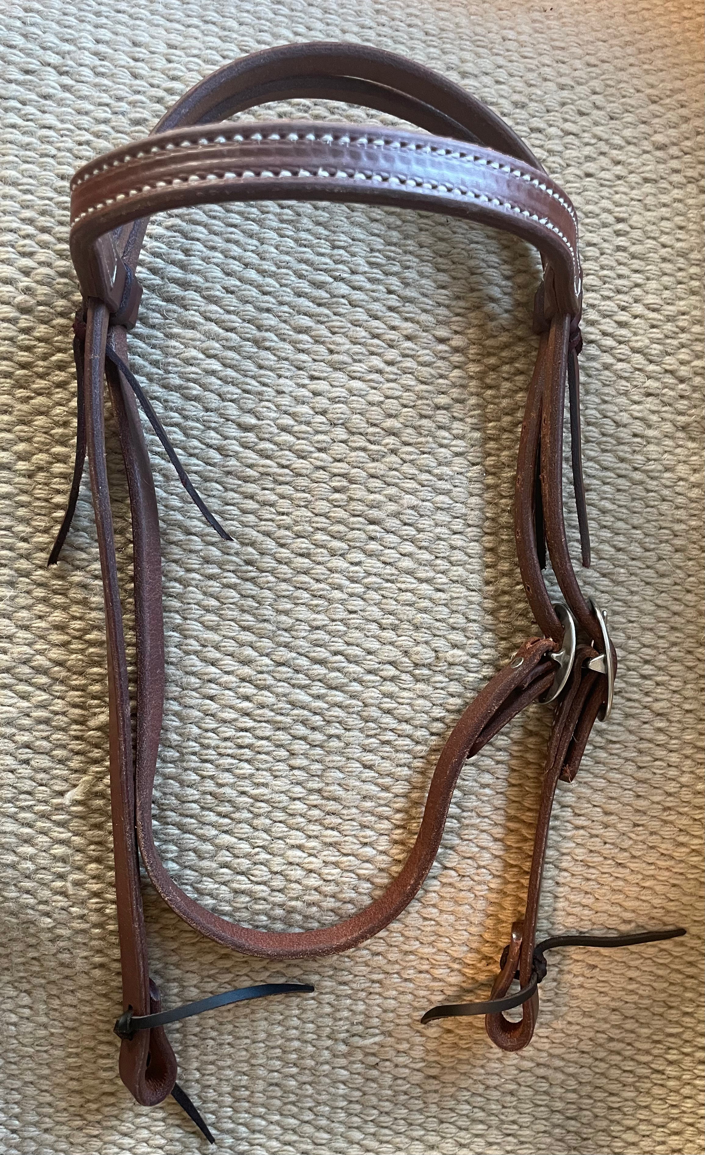 Headstall - HS178 - Heavy Oiled Double Stitched Browband w/ Latigo Ties