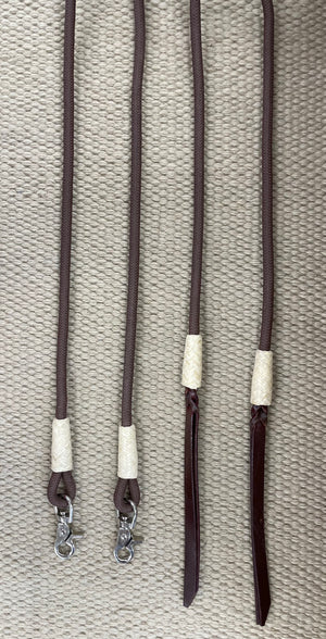 Split Reins - SR51 - 8' Rope and Rawhide Brown - RC Bean Saddlery