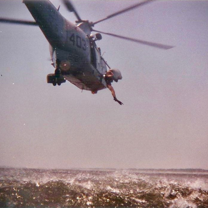 403 US Navy Helicopter Flying Over the Ocean