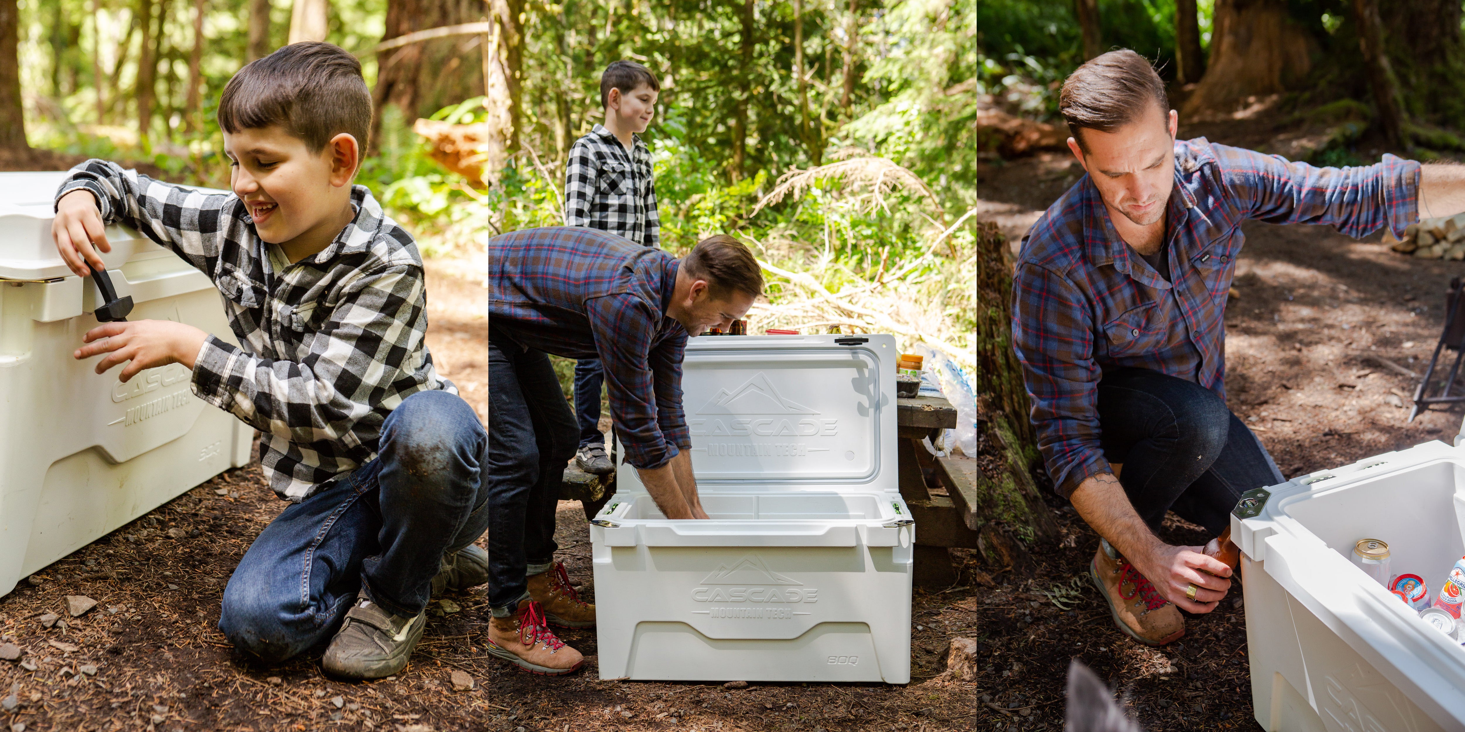 family using their heavy duty rotomolded camping cooler