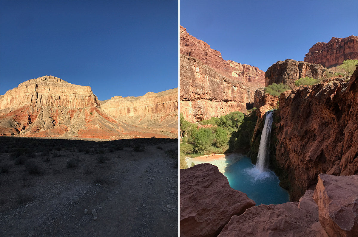 canyon walls and waterfalls on the hike to havasupai